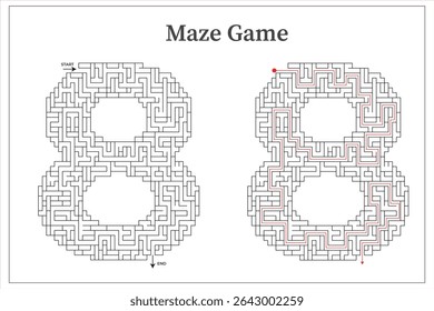 Number 8 maze game pattern decorative design template