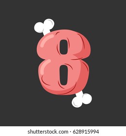 Number 8 meat. Pork and bone font eight. Ham alphabet sign. Beef ABC symbol
