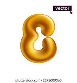 Number 8. Metallic golden eight sign. Realistic 3D design in cartoon fun style on white background. Vector illustration for Black Friday, Christmas and New Year Sale, end of season special offer.