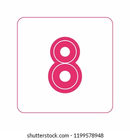 Number 8 – minimalist isolated icon in pink. Icon minimalist for feminist poster, postcard, flyer. Isolated logo for feminist protest march in pink. Women power protest. March, 8 minimalist icon.