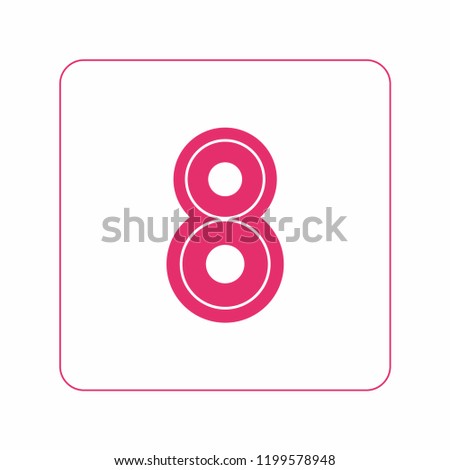 Number 8 – minimalist isolated icon in pink. Icon minimalist for feminist poster, postcard, flyer. Isolated logo for feminist protest march in pink. Women power protest. March, 8 minimalist icon.