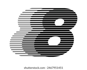 Number 8 Modern Logo with Horizontal Speed Line Pattern