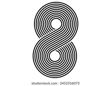 
Number 8. Modern vector pattern of black parallel lines on a white background in retro style. Wall art. Striped ribbons. Trendy striped background