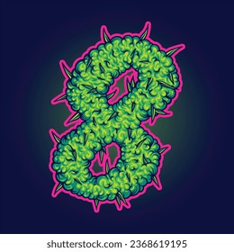 Number 8 monogram letter with cannabis texture touch vector illustrations for your work logo, merchandise t-shirt, stickers and label designs, poster, greeting cards advertising business company brand