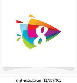Number 8 Negative space design. Number 8 logo at colorful multicolor triangle play background
