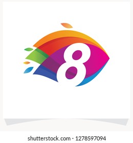 Number 8 Negative space design. Number 8 logo at colorful multicolor background