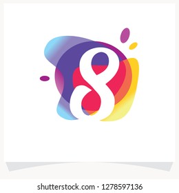 Number 8 Negative space design. Number 8 logo at colorful multicolor splash background