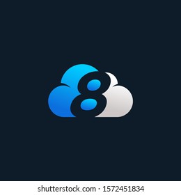 number 8 negative space in Sky Cloud element. Technology Hosting Domain BlockChain Server Logo Design - Vector
