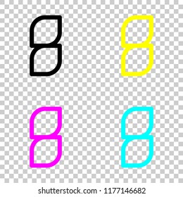 Number 8, numeral, eighth. Colored set of cmyk icons on transparent background