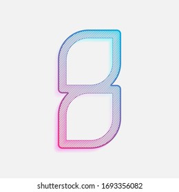 Número 8, numeral, octavo. Logo coloreado con líneas diagonales y degradado azul-rojo. Gráfico neón, efecto ligero