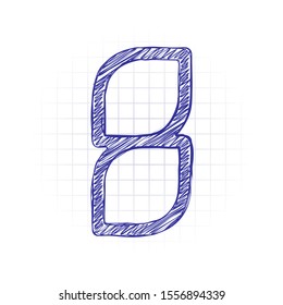 Number 8, numeral, eighth. Hand drawn sketched picture with scribble fill. Blue ink. Doodle on white background
