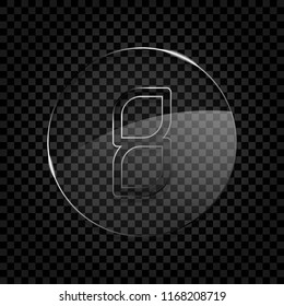Number 8, numeral, eighth. Icon in circle glass bubble on dark transparent grid. Glass style