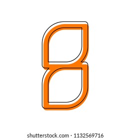 Number 8, numeral, eighth. Isolated icon consisting of black thin contour and orange moved filling on different layers. White background