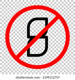 Number 8, numeral, eighth. Not allowed, black object in red warning sign with transparent background