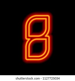 Number 8, numeral, eighth. Orange neon style on black background. Light icon