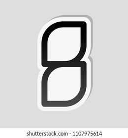 Number 8, numeral, eighth. Sticker style with white border and simple shadow on gray background