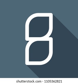 Number 8, numeral, eighth. White flat icon with long shadow on background