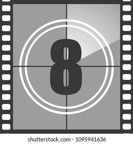 Number 8 From Old Movie Count Down (eight). Film Countdown Number. Vector Illustration EPS 10.