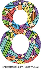 number 8 on color crayons background 