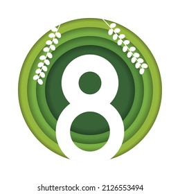number 8 over green paper circled cut background