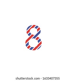 number 8 with patterned lines in red and blue postal letter style