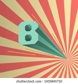 Number 8 in perspective, retro graphic design, isometric figure
