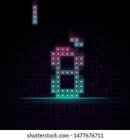Number 8 in Pixel art, 8bit game, Synth wave style, 80s-90s, this game have number 0-9 that relate to each other
