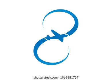 Number 8 Plane logo. Vector logotype design.