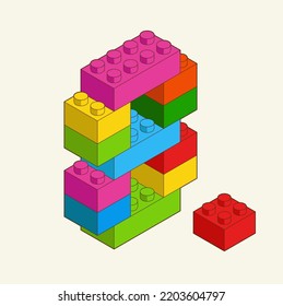 Number 8 from Plastic building blocks. Colored bricks isolated on white background. Vector 3d illustration.
