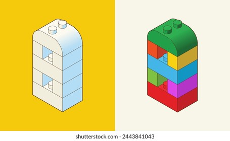 Number 8 from Plastic building blocks. Colored bricks isolated on white background. Vector 3d illustration.