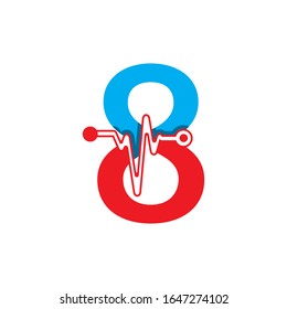 Number 8 with Pulse Logo Vector Element Symbol Template