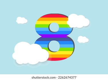 Number 8 Rainbow counting learn object design, abstract rainbow Number for kids, love, family and scholl concept vector illustration design