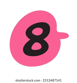 Number 8. Red speech bubble. Flat illustration on white background.