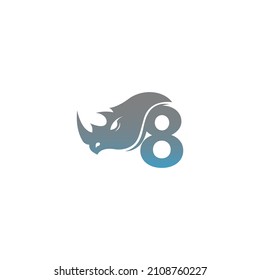 Number 8 with rhino head icon logo template vector