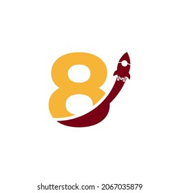 Number 8 with Rocket Logo Icon Symbol. Good for Company, Travel, Start up and Logistic Logos