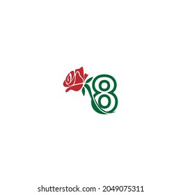 Number 8 with rose icon logo vector template illustration