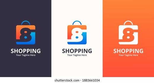Number  8 Shop Logo designs Template. Illustration vector graphic of  number and shop bag combination logo design concept. Perfect for Ecommerce,sale, discount or store web element. Company emblem