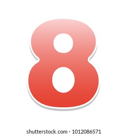 Number 8 sign design template element. Vector. Reddish icon with white and gray shadow on white background. Isolated.