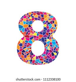 Number 8 sign design template element. Vector. Stained glass icon on white background. Colorful polygons. Isolated.