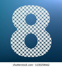 Number 8 sign design template element. Vector. White textured icon at lapis lazuli gradient background.