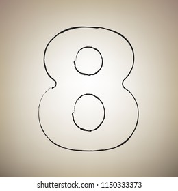 Number 8 sign design template element. Vector. Brush drawed black icon at light brown background.