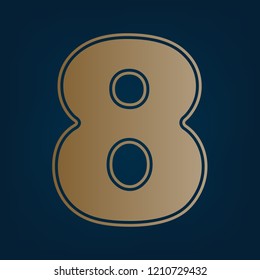 Number 8 sign design template element. Vector. Golden icon and border at dark cyan background.