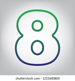 Number 8 sign design template element. Vector. Green to blue gradient contour icon at grayish background with light in center.