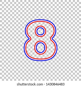 Number 8 sign design template element. Red, white and contour icon at transparent background. Illustration.