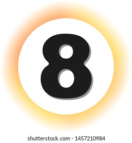 Number 8 sign design template element. Dark icon with shadow on the glowing circle button. Illustration.