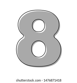 Number 8 sign design template element. Black line icon with gray shifted flat filled icon on white background. Illustration.