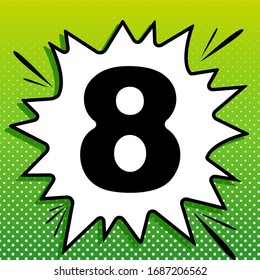 Elemento de plantilla de diseño de signos número 8. Icono negro sobre la parte blanca Splash en fondo verde con puntos blancos.  Ilustración.