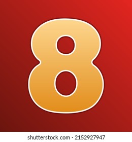 Number 8 sign design template element. Golden gradient Icon with contours on redish Background. Illustration.