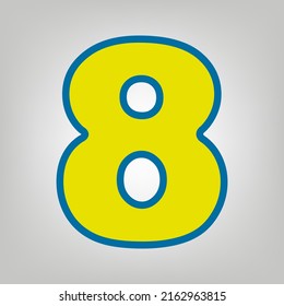 Number 8 sign design template element. Icon in colors of Ukraine flag (yellow, blue) at gray Background. Illustration.