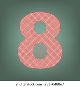 Number 8 sign design template element. Apricot Icon with Brick Red parquet floor graphic pattern on a Ebony background. Feldgrau. Green. Illustration.